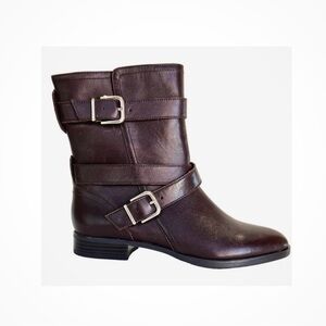 ALFANI Brown Leather Ankle Boots w/Strap Details